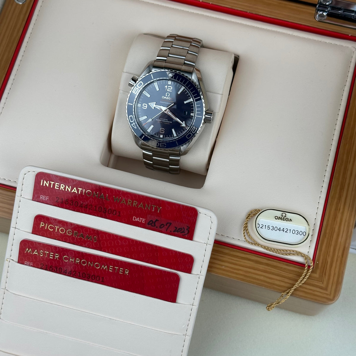 2023 Omega Planet Ocean Blue 215.30.44.21.03.001 Box Papers Swing Tag 43.5mm