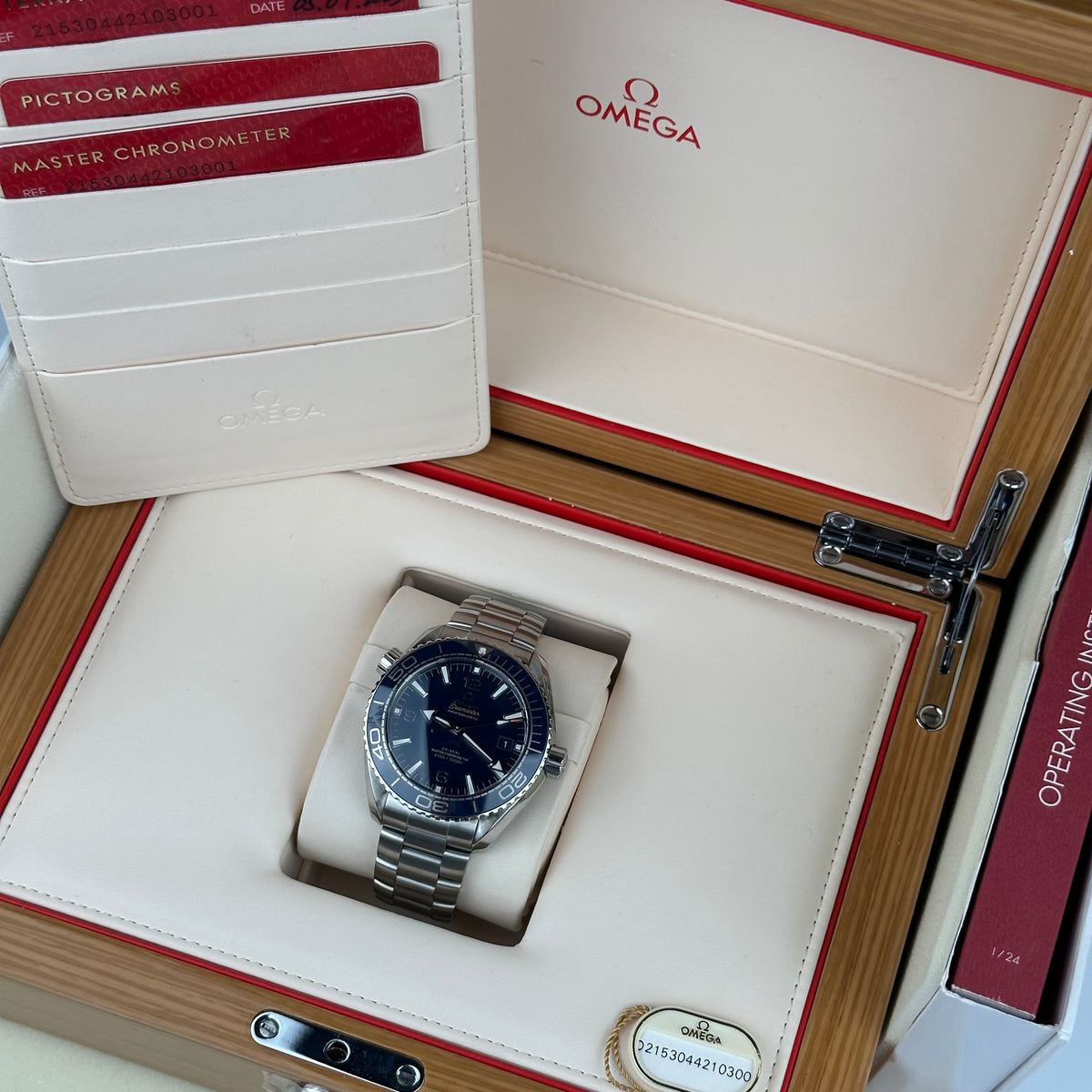 2023 Omega Planet Ocean Blue 215.30.44.21.03.001 Box Papers Swing Tag 43.5mm